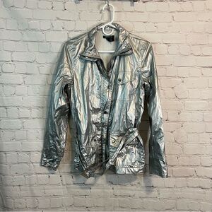Lauren Ralph Lauren Metallic Silver Belted Jacket Windbreaker size medium